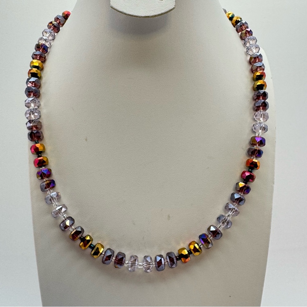 New Glass Beaded Necklace 20” Faceted Crystal Silver Plated Toggle Clasp